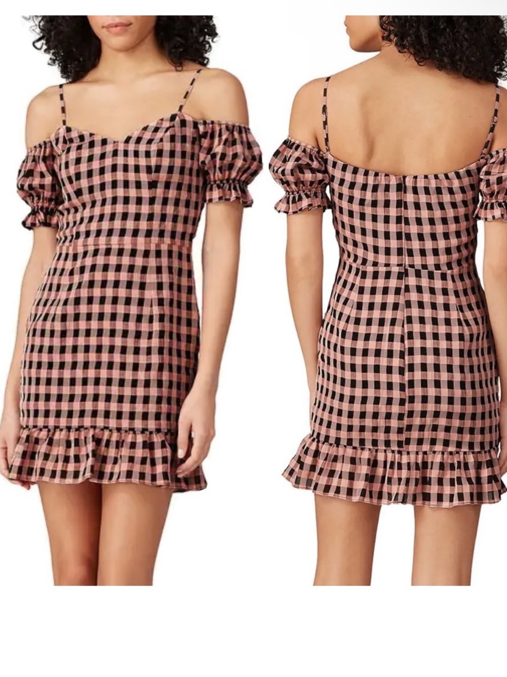 Cosmopolitan X Dress the Population Pink and Black Gingham Dress Size S
